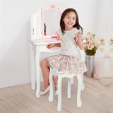 Wooden Toy Children's Dressing Table Three Foldable Mirror/Chair/Single Drawer Pink Star Style *