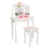 Wooden Toy Children's Dressing Table Three Foldable Mirror/Chair/Single Drawer Pink Star Style *