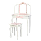 Wooden Toy Children's Dressing Table Three Foldable Mirror/Chair/Single Drawer Pink Star Style *