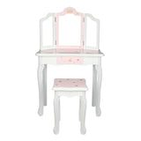 Wooden Toy Children's Dressing Table Three Foldable Mirror/Chair/Single Drawer Pink Star Style *