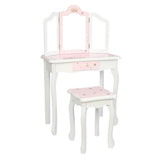 Wooden Toy Children's Dressing Table Three Foldable Mirror/Chair/Single Drawer Pink Star Style *