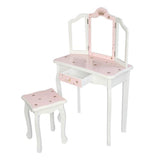 Wooden Toy Children's Dressing Table Three Foldable Mirror/Chair/Single Drawer Pink Star Style *