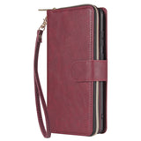 For Samsung S10/S20/S10E/ S10 Plus Pu Leather  Mobile Phone Cover Zipper Card Bag + Wrist Strap Red wine