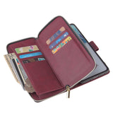 For Samsung S10/S20/S10E/ S10 Plus Pu Leather  Mobile Phone Cover Zipper Card Bag + Wrist Strap Red wine