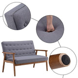 (126 x 75 x 83.5)cm Retro Modern Wood Double Sofa Chair Leisure Chair Light Gray Fabric