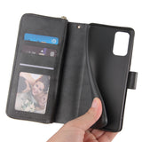 For Samsung S10/S20/S10E/ S10 Plus Pu Leather  Mobile Phone Cover Zipper Card Bag + Wrist Strap black