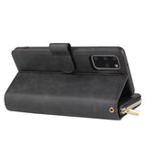 For Samsung S10/S20/S10E/ S10 Plus Pu Leather  Mobile Phone Cover Zipper Card Bag + Wrist Strap black