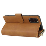 For Samsung S10/S20/S10E/ S10 Plus Pu Leather  Mobile Phone Cover Zipper Card Bag + Wrist Strap brown