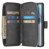 For Samsung S10/S20/S10E/ S10 Plus Pu Leather  Mobile Phone Cover Zipper Card Bag + Wrist Strap black