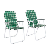 2pcs Steel Tube PP Webbing Bearing 260lbs/120kg Folding Beach Chair Light Green Strip