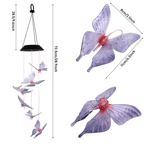 2V 40maH Solar Intelligent Light Control Design and Color Shell Butterfly Wind Chime **