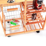 Kitchen & Dining Room Cart 2-Drawer Removable Storage Rack with Rolling Wheels Wood Color