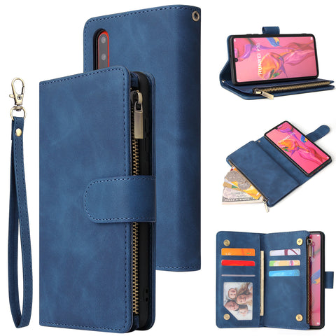 For HUAWEI P30 HUAWEI P30 lite HUAWEI P30 pro Multi-card Bracket Coin Wallet Zipper Mobile Phone PU Leather Phone Case  2 blue