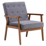 (75 x 69 x 84)cm Retro Modern Wooden Single Chair, Grey Fabric