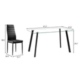 Hot 5 Piece Dining Table Set 4 Chairs Glass Metal Kitchen Room Furniture Black **