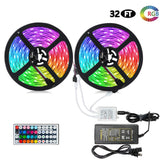 2 Packed 16.4 FT 150 LEDs SMD 5050 RGB Strip Light Kit Weather-proof Color Changing Strong Adhesive Decoration Lighting with 44-key Remote Control and 5A US Power Adapter