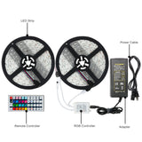 2 Packed 16.4 FT 150 LEDs SMD 5050 RGB Strip Light Kit Weather-proof Color Changing Strong Adhesive Decoration Lighting with 44-key Remote Control and 5A US Power Adapter