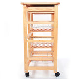 Kitchen & Dining Room Cart 2-Drawer Removable Storage Rack with Rolling Wheels Wood Color