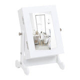 Small Mirror Jewelry Cabinet Organizer Armoire Storage Box Countertop with Stand White