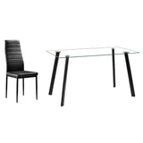 Hot 5 Piece Dining Table Set 4 Chairs Glass Metal Kitchen Room Furniture Black **