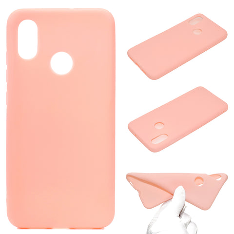 For HUAWEI Y6 2019 Lovely Candy Color Matte TPU Anti-scratch Non-slip Protective Cover Back Case Light pink