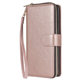 For Samsung S10/S20/S10E/ S10 Plus Pu Leather  Mobile Phone Cover Zipper Card Bag + Wrist Strap Rose gold