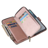 For Samsung S10/S20/S10E/ S10 Plus Pu Leather  Mobile Phone Cover Zipper Card Bag + Wrist Strap Rose gold