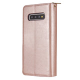 For Samsung S10/S20/S10E/ S10 Plus Pu Leather  Mobile Phone Cover Zipper Card Bag + Wrist Strap Rose gold