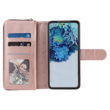 For Samsung S10/S20/S10E/ S10 Plus Pu Leather  Mobile Phone Cover Zipper Card Bag + Wrist Strap Rose gold