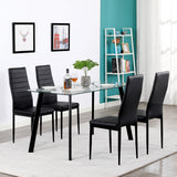 Hot 5 Piece Dining Table Set 4 Chairs Glass Metal Kitchen Room Furniture Black **