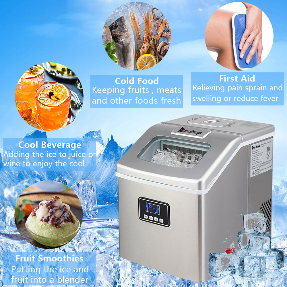 HZB-18F/120W/40Lbs/115V/60Hz Stainless Steel Household Ice Maker Silver