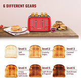 Toaster 4 Slice, Geek Chef Retro Red Extra Wide Slot, Independent temperature control Toaster ,Reheat,Defrost,Cancel 4 Function, 6-Shade Settings, High Auto Pop-Up.