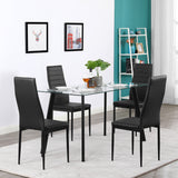 Hot 5 Piece Dining Table Set 4 Chairs Glass Metal Kitchen Room Furniture Black **