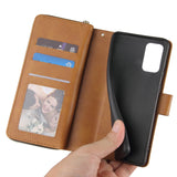 For Samsung S10/S20/S10E/ S10 Plus Pu Leather  Mobile Phone Cover Zipper Card Bag + Wrist Strap brown