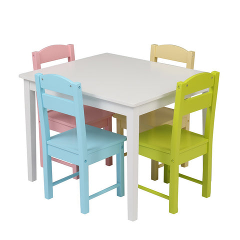 Children's Wooden Table And Chair Set Colorful (One Table With Four Chairs)