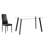 Hot 5 Piece Dining Table Set 4 Chairs Glass Metal Kitchen Room Furniture Black **