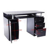 MDF Portable 1pc Door with 3pcs Drawers Computer Desk Black