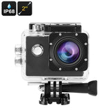 HD Action Camera - IP68 Case, 140-Degree Lens, 2-Inch Display, 5MP CMOS Sensor, 30FPS, 900mAh Battery, 32GB SD Card Slot