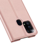 DUX DUCIS For Samsung M31 Leather Mobile Phone Cover Magnetic Protective Case Bracket with Cards Slot Pink