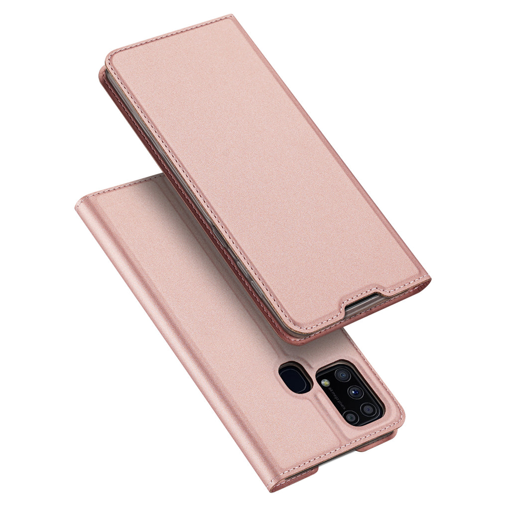 DUX DUCIS For Samsung M31 Leather Mobile Phone Cover Magnetic Protective Case Bracket with Cards Slot Pink