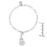 Snowman 0.2ct CZ Rhodium Holiday Charm Bracelet