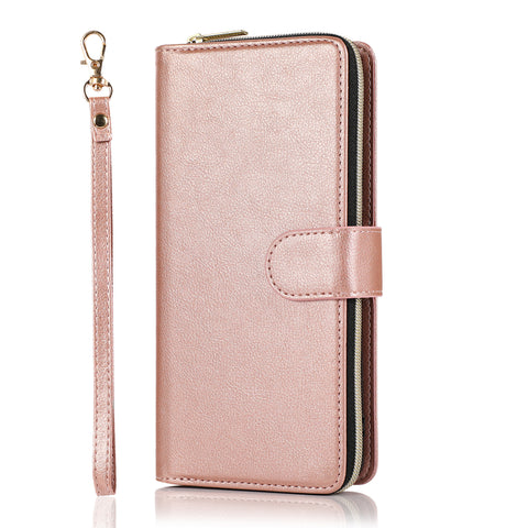 For Samsung A51 5G/A71 5G/Note 10 pro Pu Leather  Mobile Phone Cover Zipper Card Bag + Wrist Strap Rose gold