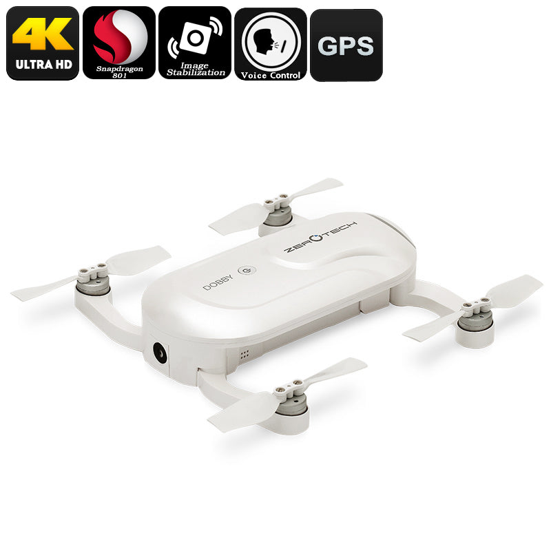 Dobby Folding 4K Camera Drone - 13MP Camera, Quad Core CPU, Image Stabilization, Auto Follow, Gesture + Voice Control, GPS