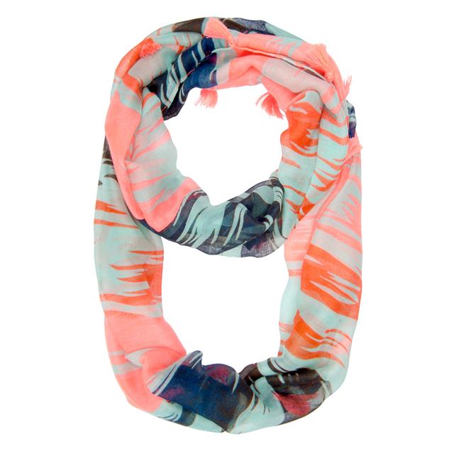 Shira Pink Zebra Infinity Scarf With Tassle Fringe