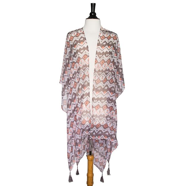 Grey Gena Geometric Print Shawl Cover Up With Tassels