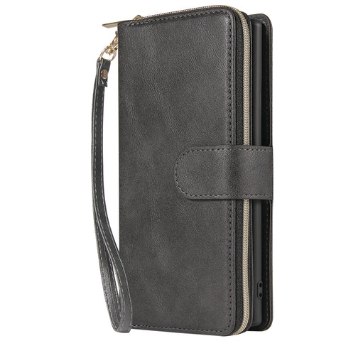 For Samsung A51 5G/A71 5G/Note 10 pro Pu Leather  Mobile Phone Cover Zipper Card Bag + Wrist Strap black