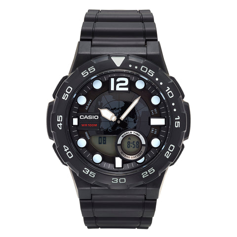 Casio Men's '3D Dial' Quartz Resin Watch, Color:Black (Model: AEQ100W-1AV)