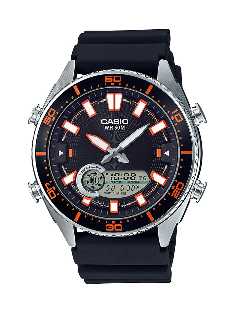 Casio Men's 'Ana-Digi' Quartz Metal and Resin Casual Watch, Color:Black (Model: AMW-720-1AVCF)