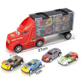 Kids Boys Simulate Container Car with 4 Pull Back Metal Cars Toy Set red