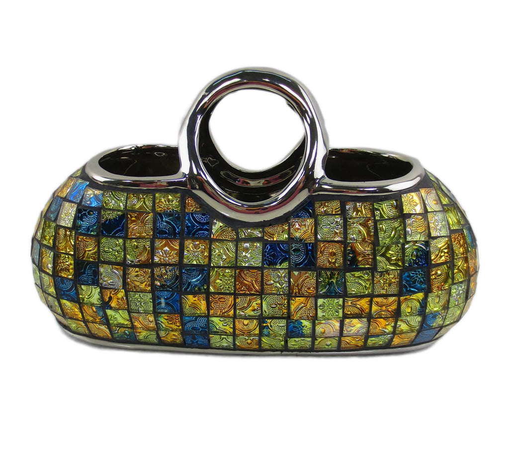 Decorative Ceramic & Glass Purse Floral Vase, 11.5" x 5.5" x 7.5"(H)